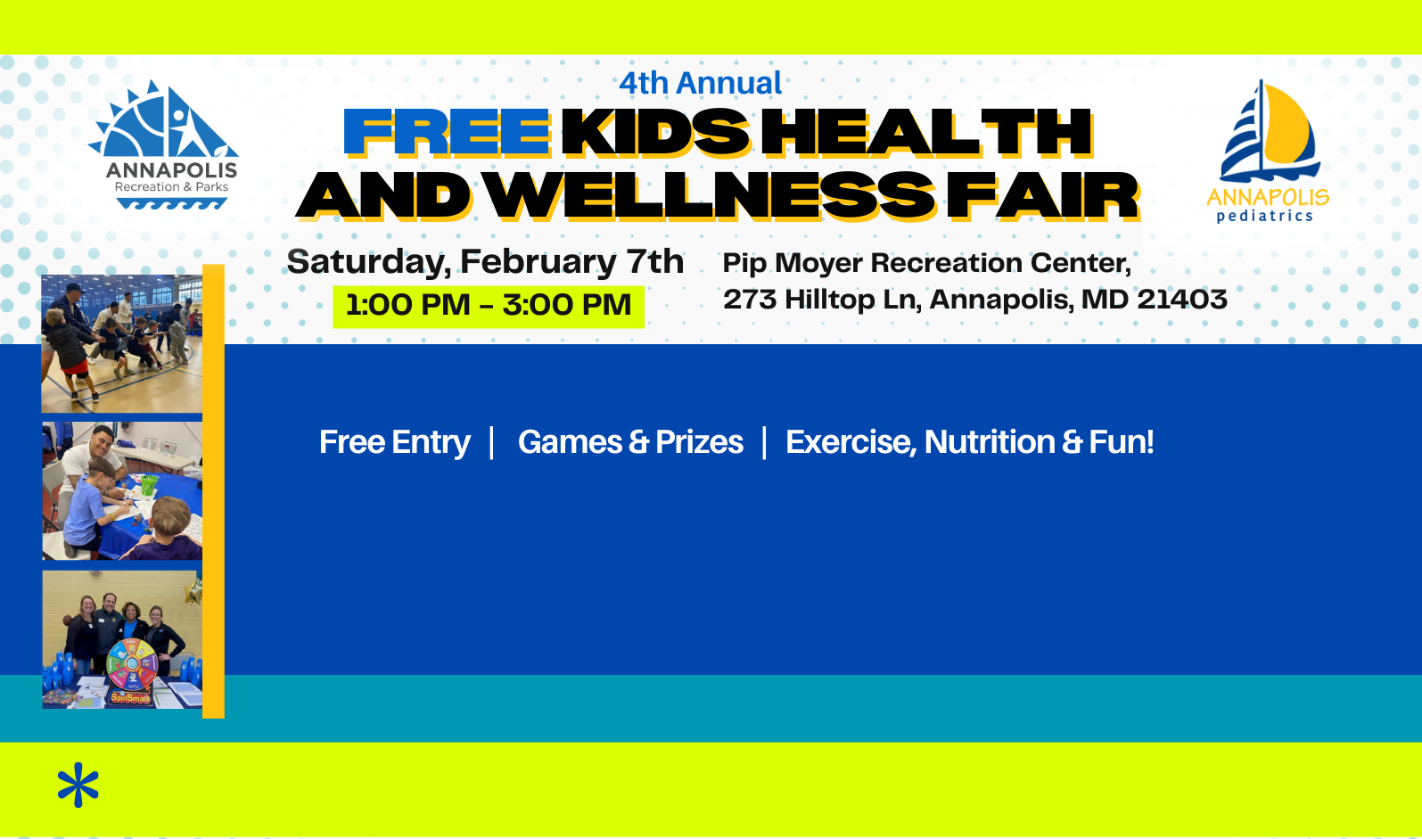 health and wellness fair banner details today february 7th 2026 kids event free exercise nutrition fun community
