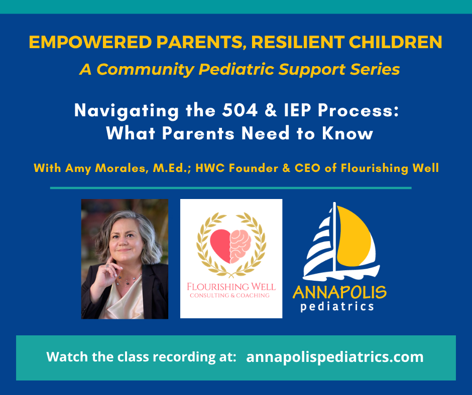 graphic for navigating the 504 and IEP Process parent resource video